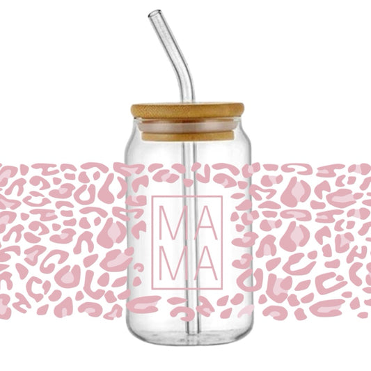 MAMA Pink Leopard - 16oz Glass Tumbler