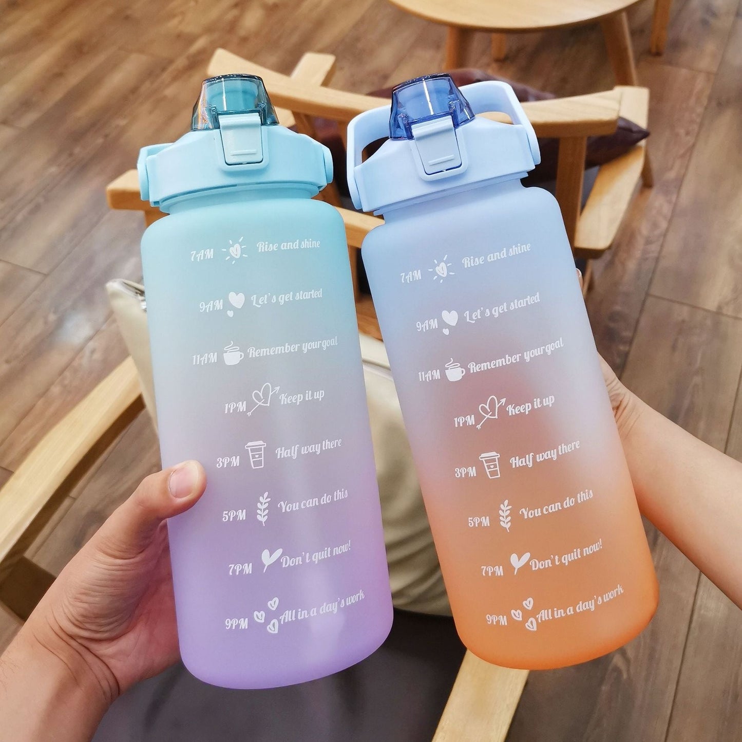 Motivational Frosted Water Bottle - Orange + Blue